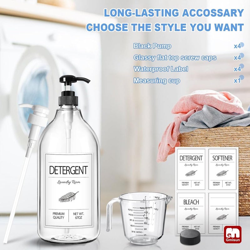 Gmisun Laundry Detergent Soap Dispenser, Liquid Laundry Detergent Dispenser, Container for Farmhouse Room Decor, Organizer for Liquid DetergentSoftenerBleach Storage Bottle(64 Oz Set of 4) - Image 5
